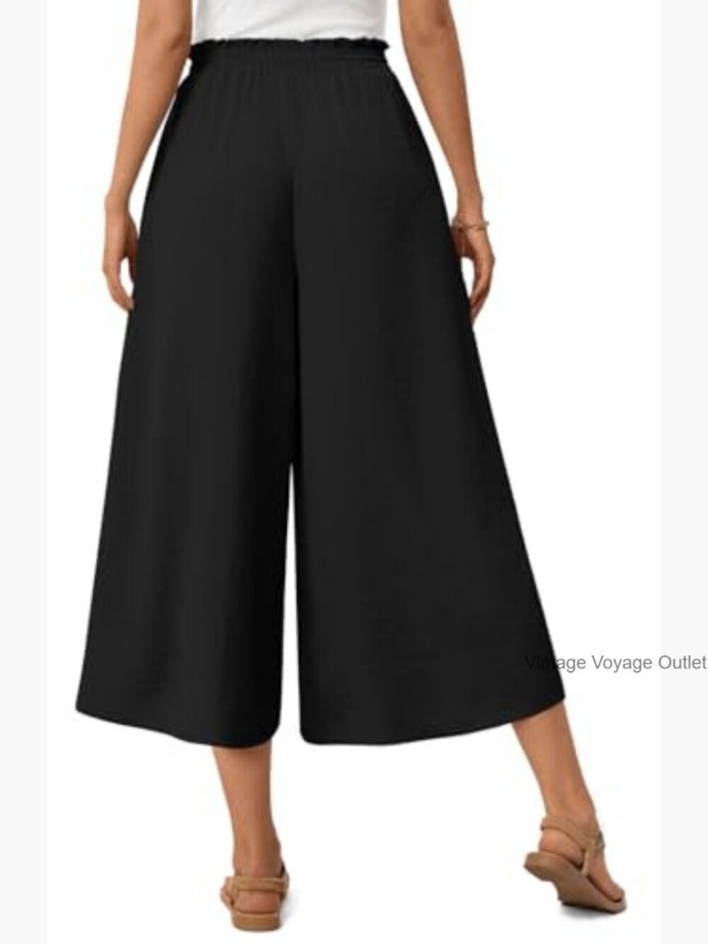 Womens Capri Pants Wide Leg Gaucho Palazzo Elastic Waist - Picture 4 of 7